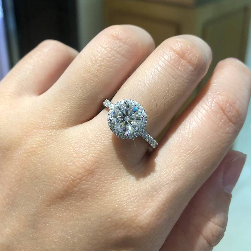 圆包Women's RingS925银镀白金定制选款主石Moissanite2.0ct/副石高碳钻